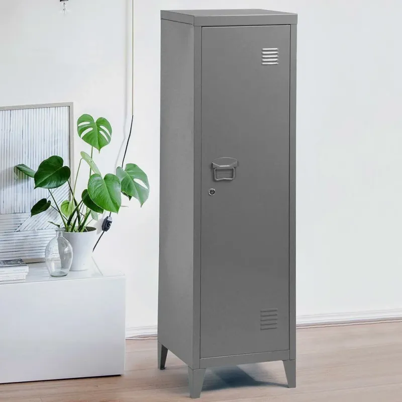 Armadietto Armadio Spogliatoio in Metallo un Anta con Chiave 3 Scomparti Grigio Prezzo Conveniente