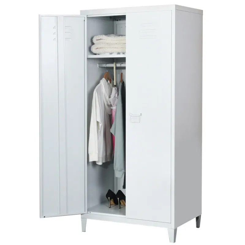 Armadio Guardaroba 2 Ante + Asta Appendiabiti e Ripiano Metallo Moderno Bianco Ultime Pezzi