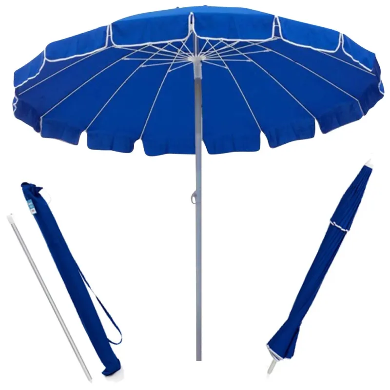 Ombrellone Mare Spiaggia Giardino 220cm Alluminio 16 Stecche con Custodia Blu Affare