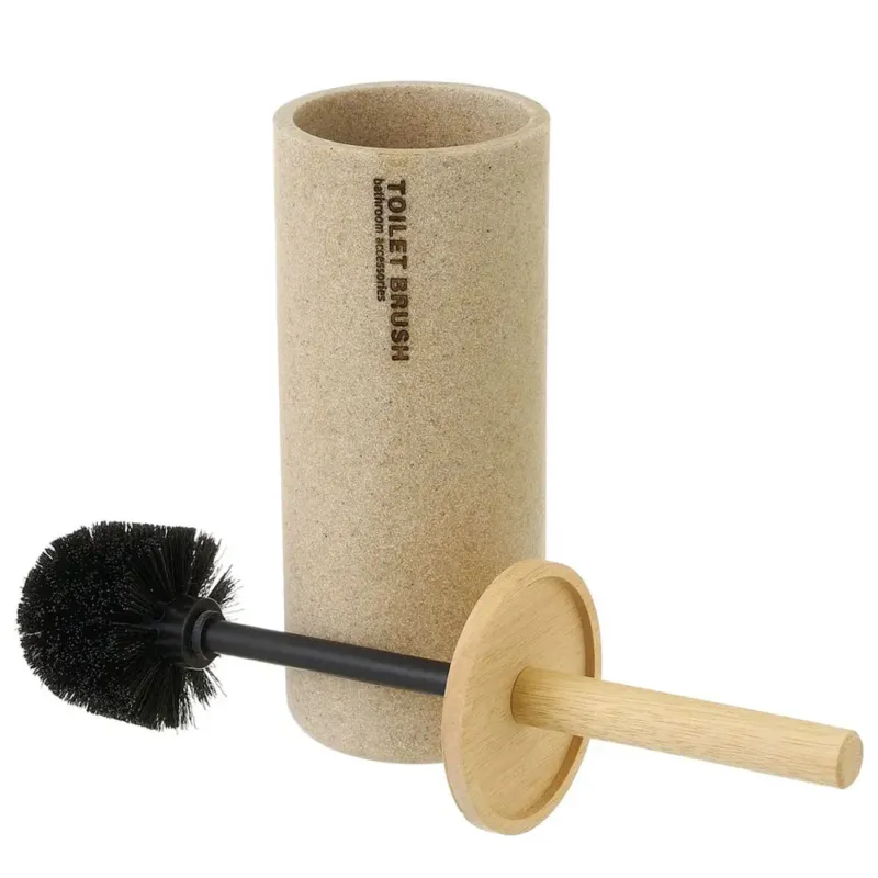Portascopino Bagno con Spazzolone WC per Bagno in Poliresina e Legno di Bambu Subito Disponibile