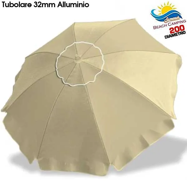 Esclusivo Ombrellone da spiaggia Alluminio 2 mt con Snodo tessuto Polyestere Ecru Palo 32