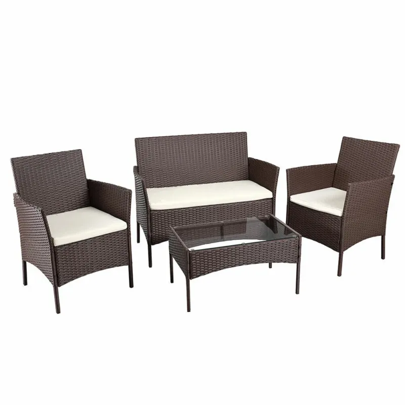Pagamento Sicuro Set Salotto Completo Divano Poltrone Tavolino in Rattan Arredo Giardino Marrone