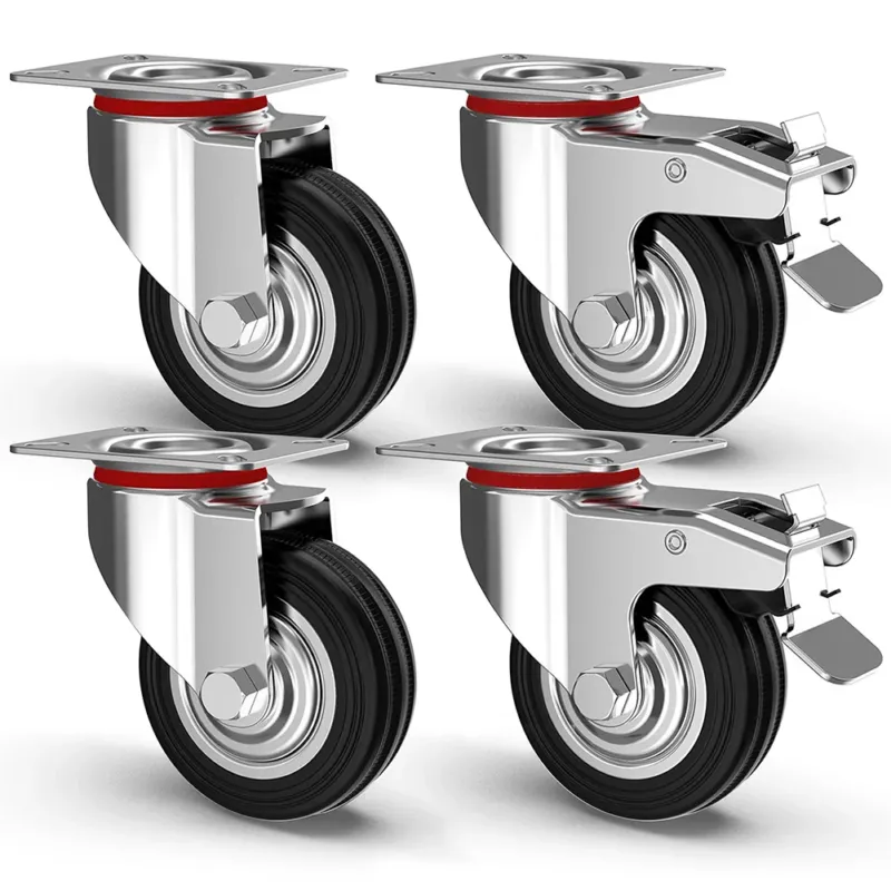 Offerta Lampo Set 4 Ruote Piroettanti per Carichi Pesanti Girevole 360° con Freno 125x80x100mm