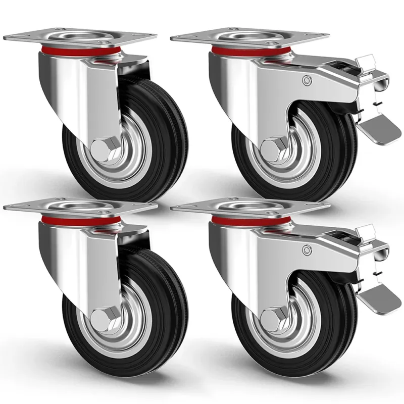 Set 4 Ruote Piroettanti per Carichi Pesanti Girevole 360° con Freno 150x80x100mm Nuova Collezione