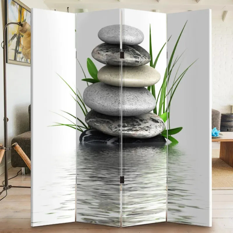 Compra Adesso Paravento Separe 4 Pannelli Stampa Fronte Retro Pietre e Bamboo ZEN 180 x 160 cm