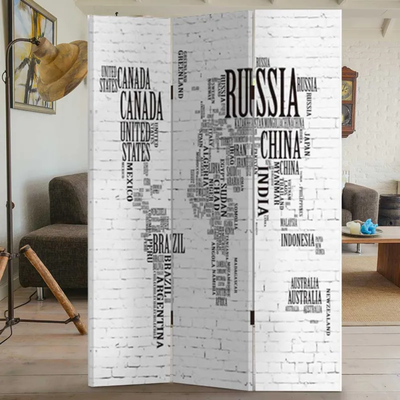Paravento Separe 3 Pannelli Con Stampa Fronte Retro Mappamondo 180x120 Divisorio Must-Have