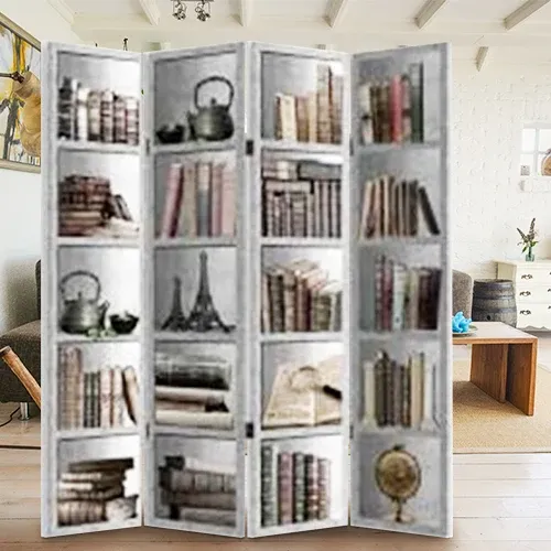 Direttamente Dal Produttore Paravento Separe 4 Pannelli Con Stampa Fronte Retro Libreria Divisorio 180x160cm