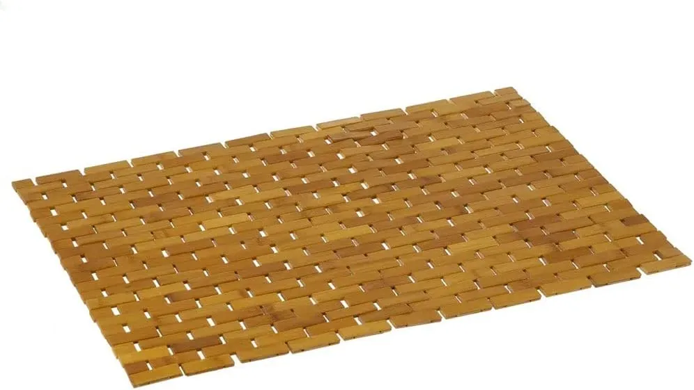 Tappeto per Doccia Vasca da Bagno in Legno Bambù Superficie Antiscivolo 60x42 cm Offerta