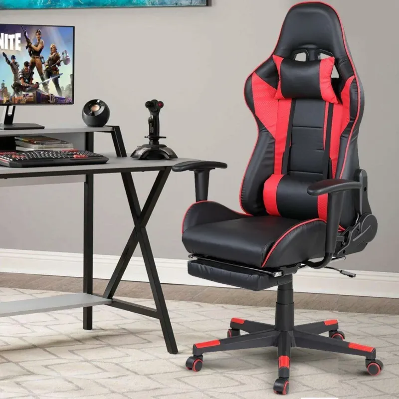 Sedia Poltrona Gaming Scrivania Ufficio Casa Reclinabile con Poggiapiedi Rosso Esclusivo