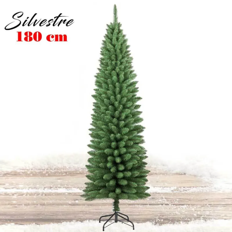 Saldi Albero Di Natale 180cm Silvestre Slim 326 Rami Super Folto Verde Base a Croce
