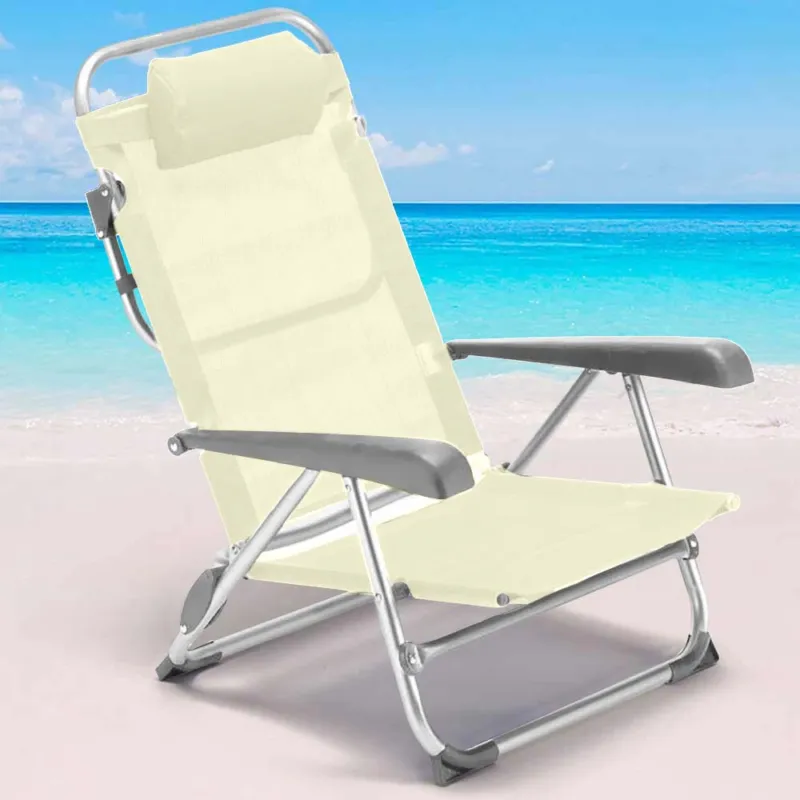 Reso Gratuito Spiaggina Sedia Prendisole Pieghevole Mare Spiaggia Sdraio Reclinabile Beige