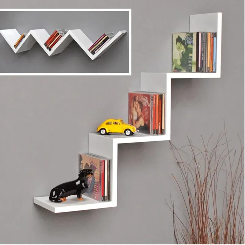 Acquista Ora Mensola Parete Moderna Design Zig Zag Mensole Muro Scaffale 3 Ripiani Bianco