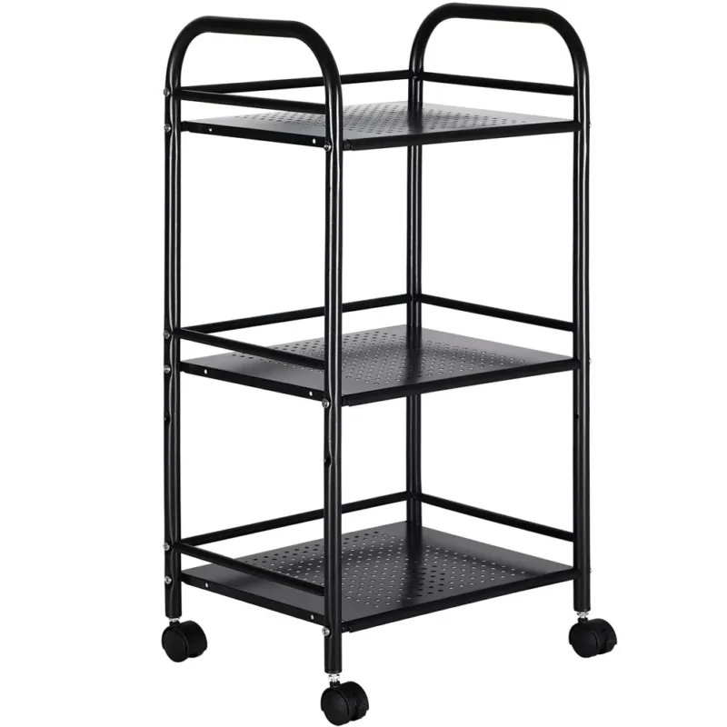 Carrello Estetista 3 Ripiani in Metallo Nero 4 Ruote Arredo Bagno Salvaspazio Di Tendenza