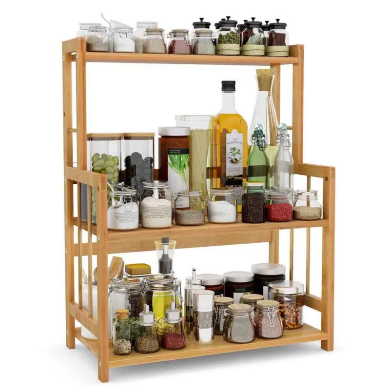 Scaffale Portaspezie in Legno Bambu 3 Ripiani Porta Spezie Barattoli Cucina Prezzo Conveniente