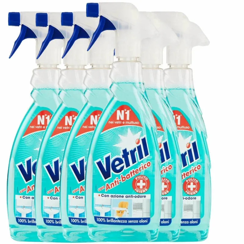 Must-Have 6x Vetril Anti-batterico Detersivo Vetri Multiuoso Con Azione Anti-odore 650 ml