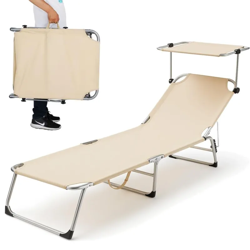 Lettino Prendisole Tettuccio Parasole Sdraio Mare Beige 3 Posizioni Pieghevole Offerta Lampo