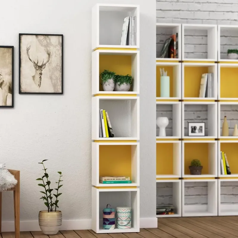 Libreria Design Moderna Scaffale Modulare 5 Ripiani 167x32x22cm Ufficio Bianco Consegna Rapida