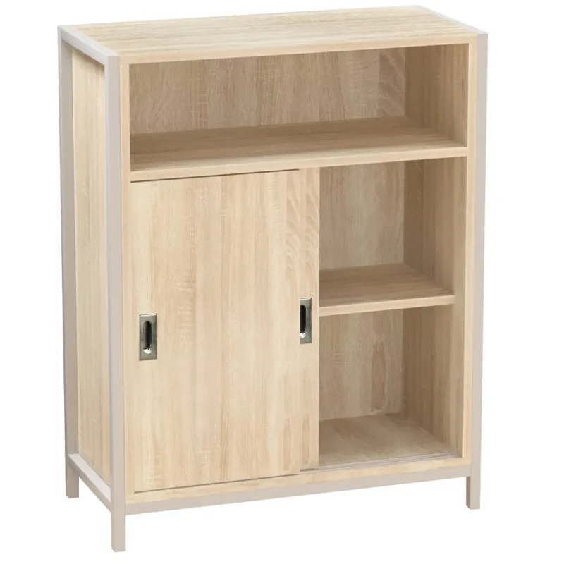 Ultima Occasione Mobile Mobiletto Basso Libreria Moderno 2 Ante Scorrevole e 3 Ripiani Naturale