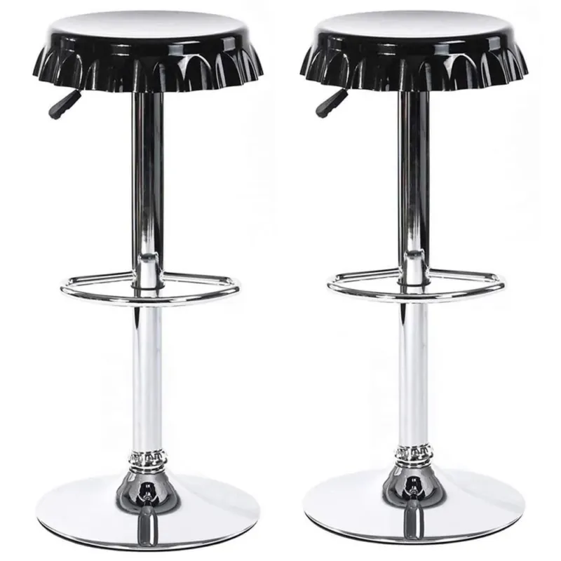 Set 2 Sgabelli Bar Cucina Seduta Forma Tappo di Bottiglia Sgabello Girevole Nero Popolare
