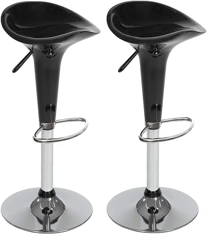 Popolare Set 2 Sgabelli Cucina Regolabile Acciaio e ABS Sgabello Girevole Nero Casa Bar