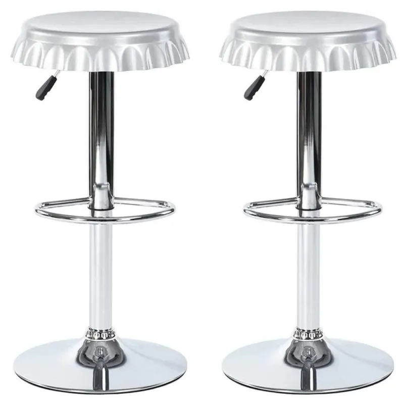 Set 2 Sgabelli Bar Cucina Seduta Forma Tappo Bottiglia Sgabello Girevole Silver Offerta Limitata