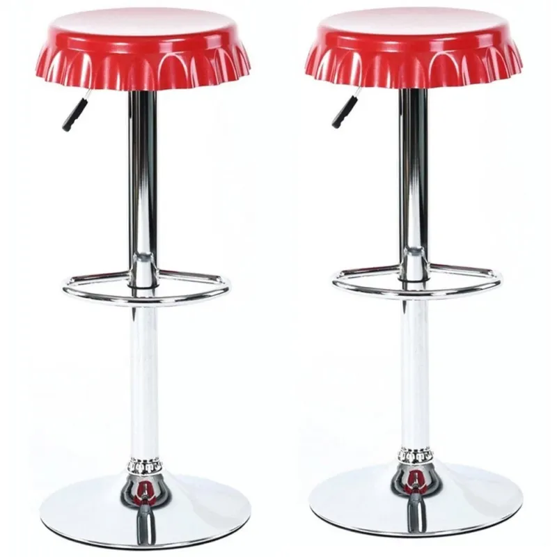 Set 2 Sgabelli Bar Cucina Seduta Forma Tappo Bottiglia Sgabello Girevole Rosso Di Tendenza