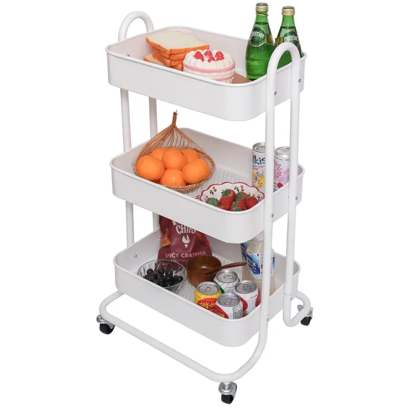 Carrello da Cucina 3 Ripiani con Ruote e 3 Cesti Portaoggetti46x40x84cm Bianco Soddisfatti O Rimborsati