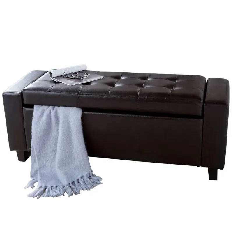Scelto Dai Clienti Cassapanca Pouf Contenitore Panca Sgabello Poggiapiedi Legno e Eco Pelle Marrone