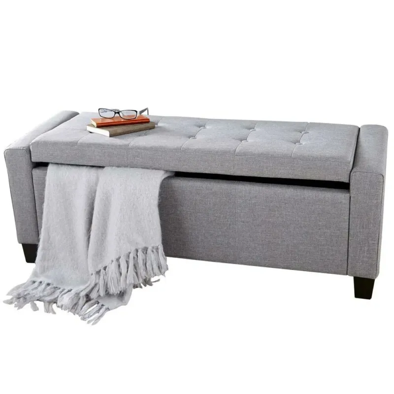 Non Perdere Cassapanca Pouf Contenitore Panca Sgabello Poggiapiedi in Tessuto Grigio Chiaro