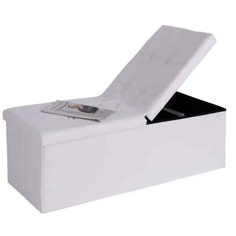 Cassapanca Pouf Contenitore Pieghevole Panca Sgabello Poggiapiedi Pelle Bianco Esclusivo