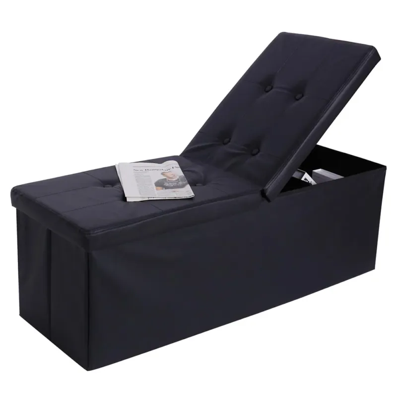 Economico Cassapanca Pouf Contenitore Pieghevole Panca Sgabello Poggiapiedi Pelle Nero