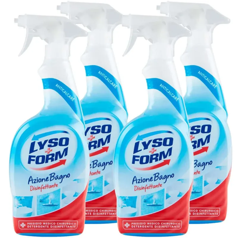 Prezzo Ridotto 4 x Lysoform Azione Bagno Spray Detergente Disinfettante Anticalcare Promo Pack