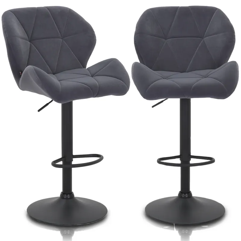Set 2 Sgabelli Cucina Regolabile Seduta Velluto Sgabello Grigio Scuro Casa Bar Prezzo Di Fabbrica