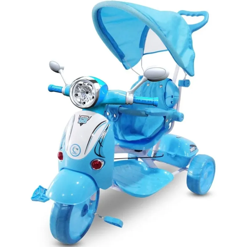 Triciclo per Bambini Vespina Azzurr Parasole Maniglia Direzionale Gioco Musicale Occasione Imperdibile