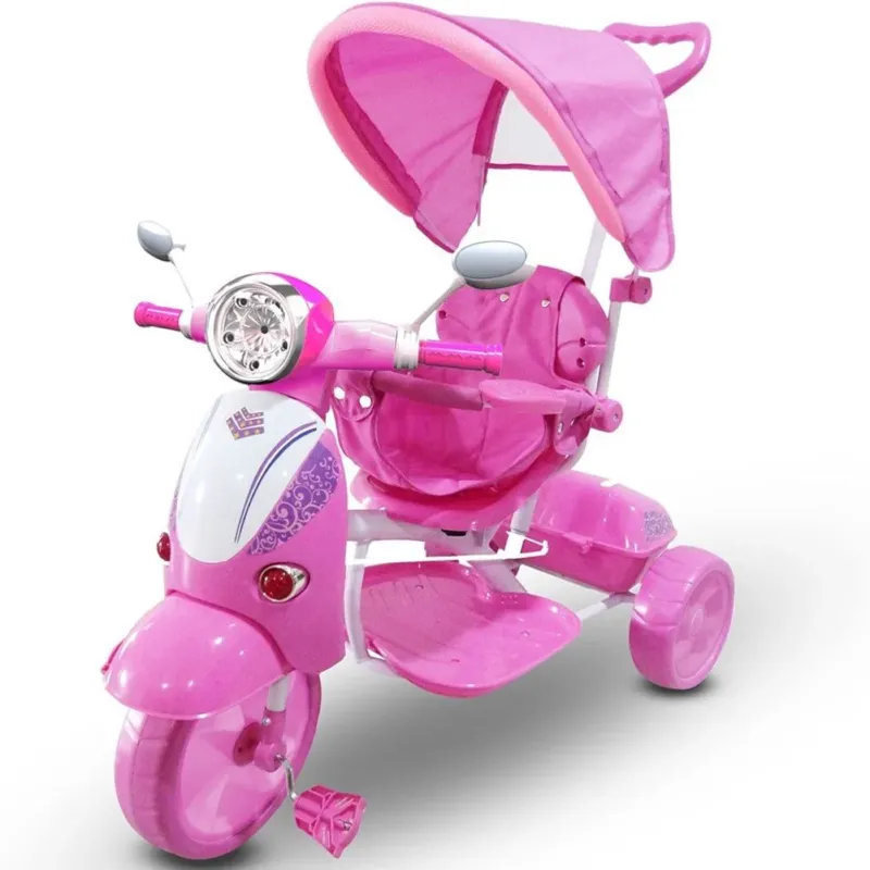 Triciclo per Bambini Vespina Rosa Parasole Maniglia Direzionale e Gioco Musicale Miglior Prezzo