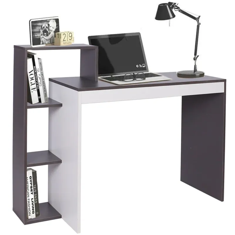 Scrivania Libreria 4 Ripiani Tavolo Porta Pc Computer Legno Casa Ufficio Grigio Spedizione Espresso