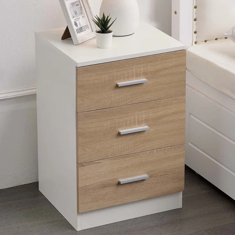 Comodino Mobiletto Cassettiera 3 Cassetti Design Moderno in legno MDF Bianco Esclusivo