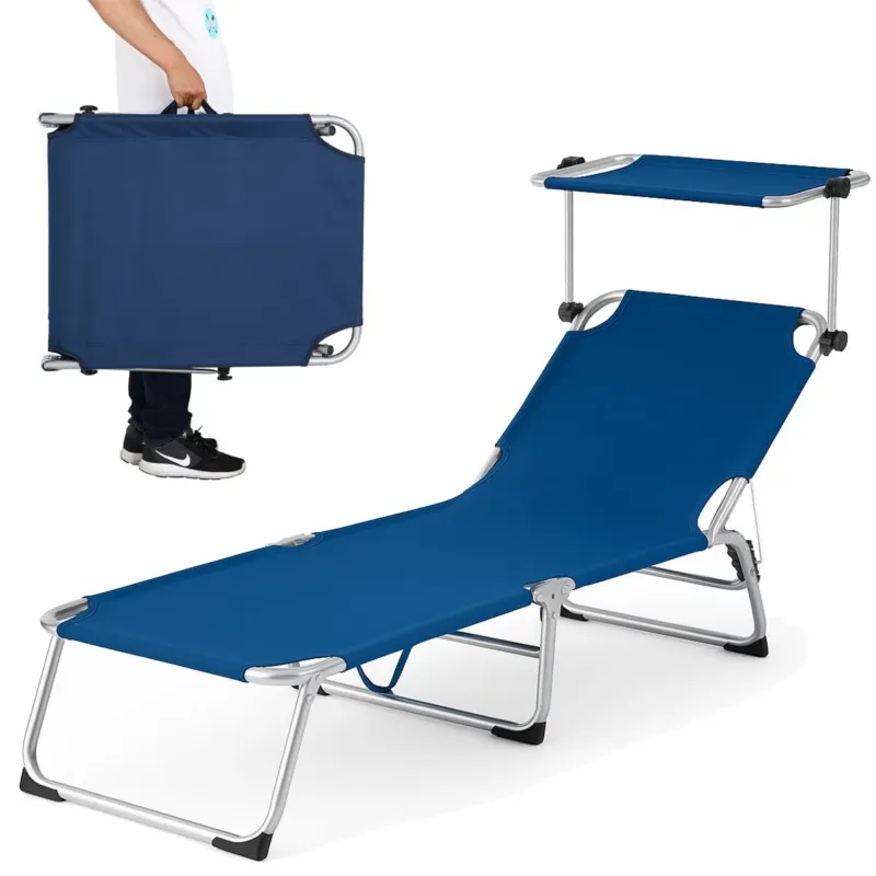 A Buon Prezzo Lettino Prendisole con Tettuccio Parasole Sdraio Mare BLU 3 Posizioni Pieghevole