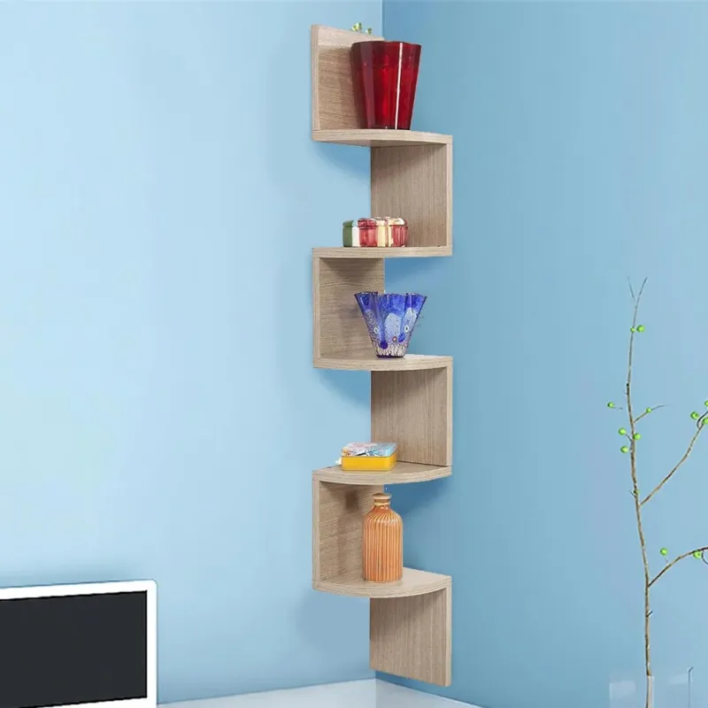 Libreria Scaffale Mensole Parete Angolare Moderna 5 Ripiani ad Angolo Beige Novità