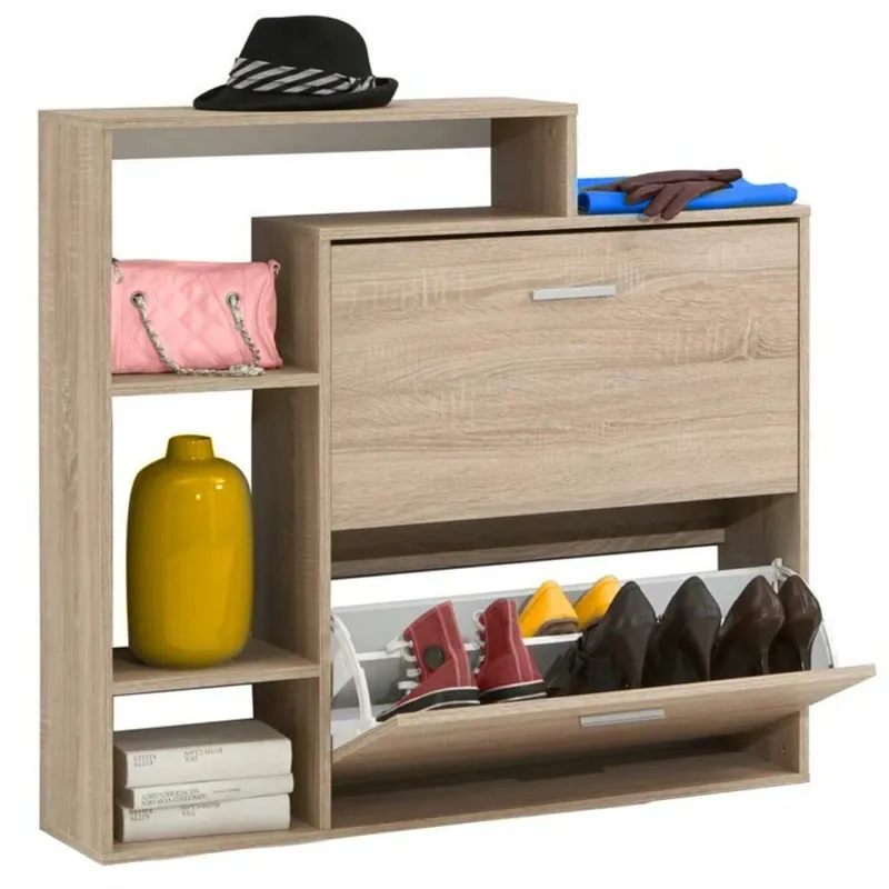 Prezzo Scontato Scarpiera 2 Ante Ripiani Doppia Profondità Melamina 102x25,5x98cm Colore Quercia