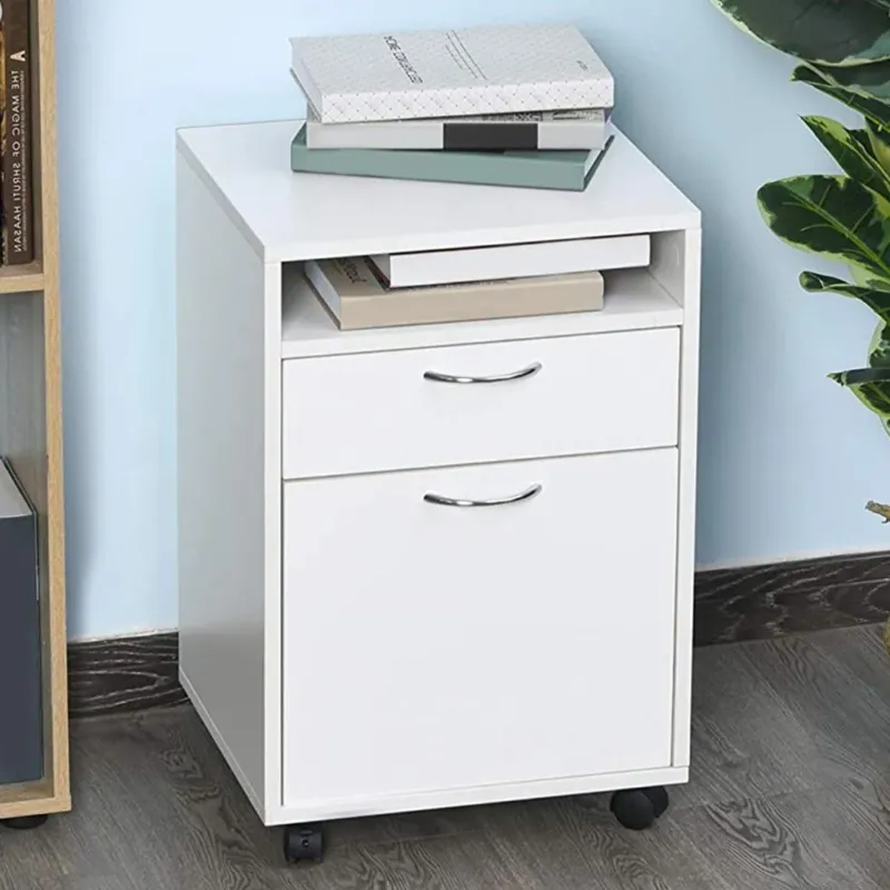 Cassettiera Scrivania Casa Ufficio Legno MDF con Cassetto e Anta 4 Ruote Bianco Solo Oggi