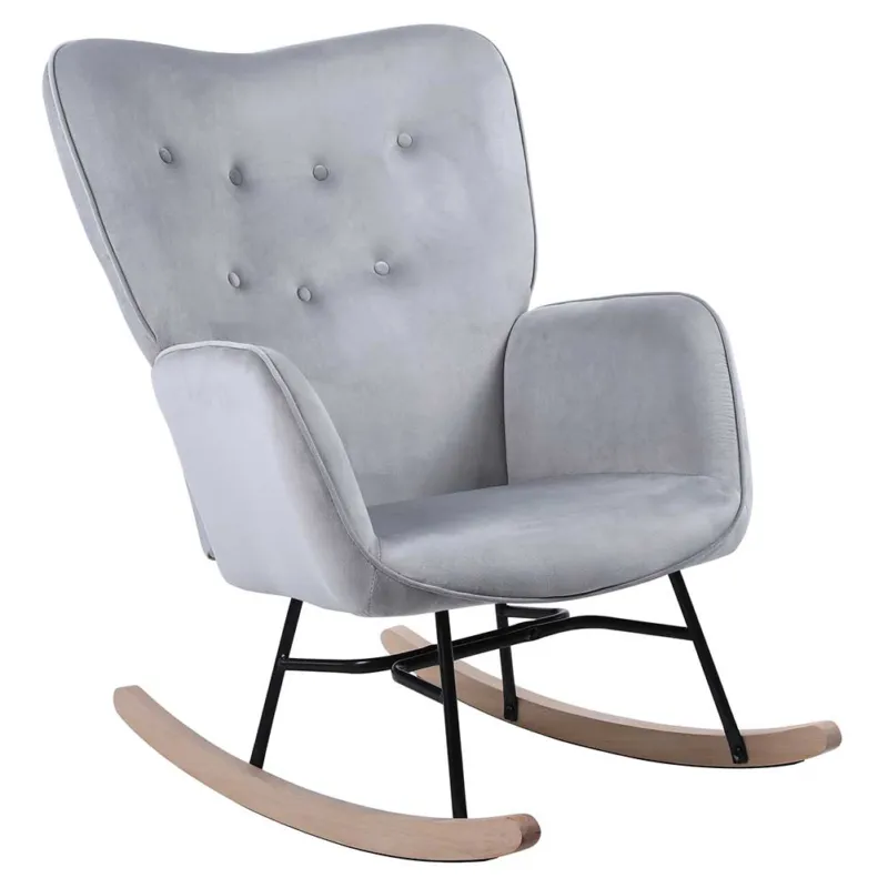 Poltrona Sedia Dondolo Relax Tessuto e Metallo Imbottita Design Moderno Grigio Nuova Collezione