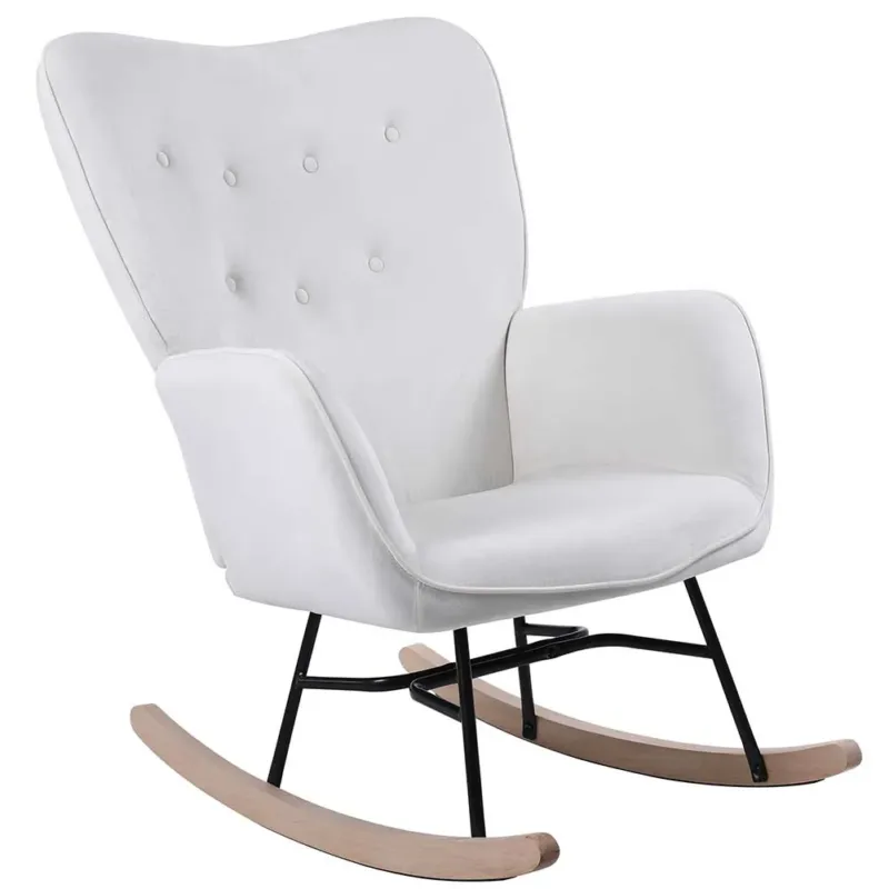 Poltrona Sedia Dondolo Relax Tessuto e Metallo Imbottita Design Moderno Crema Occasione