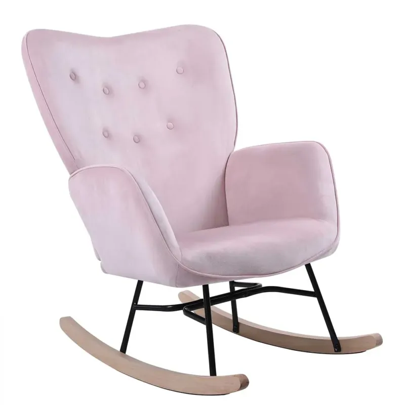 Di Tendenza Poltrona Sedia Dondolo Relax Tessuto e Metallo Imbottita Design Moderno Rosa