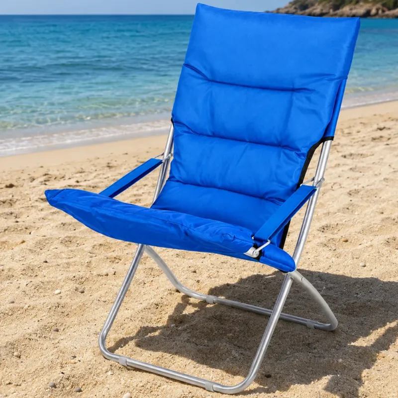 Spiaggina Sedia Canapone In Acciaio Tessuto Imbottito Pieghevole Relax Blu Consegna Rapida