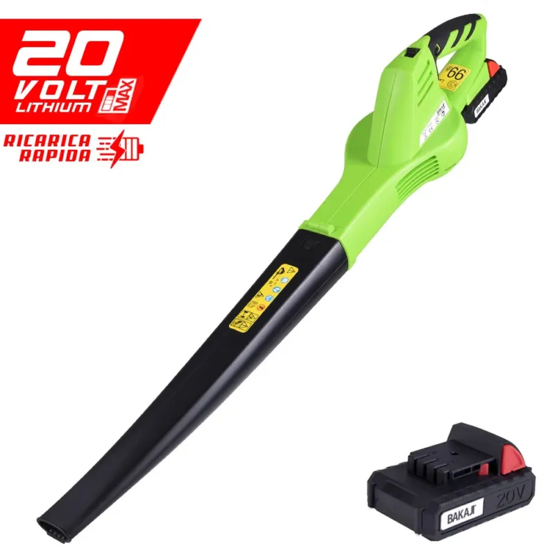 Soffiatore Elettrico con Batteria Litio 20V 2ah Ricaricabile per Foglie Giardino Promozione Esclusiva