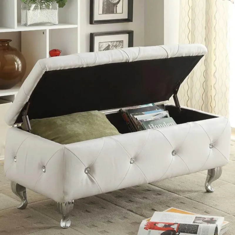 Cassapanca Pouf Contenitore Panca Sgabello Poggiapiedi Legno Ecopelle Bianco Economico