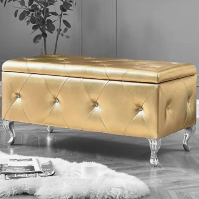 Cassapanca Pouf Contenitore Panca Sgabello Poggiapiedi Legno Ecopelle Colore Oro Più Venduto