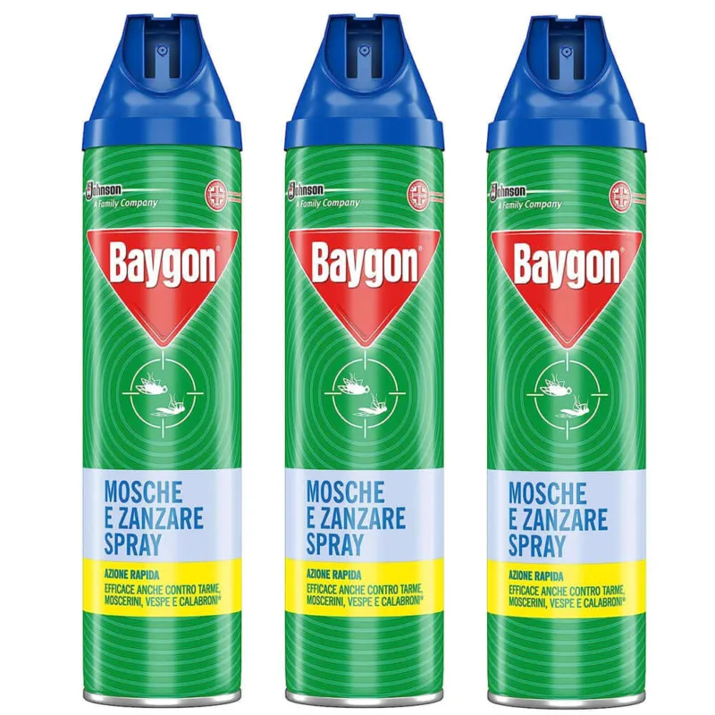 Must-Have 3 x Baygon Mosche e Zanzare Azione Rapida Promo Pack 3 Insetticida Spray 400ml