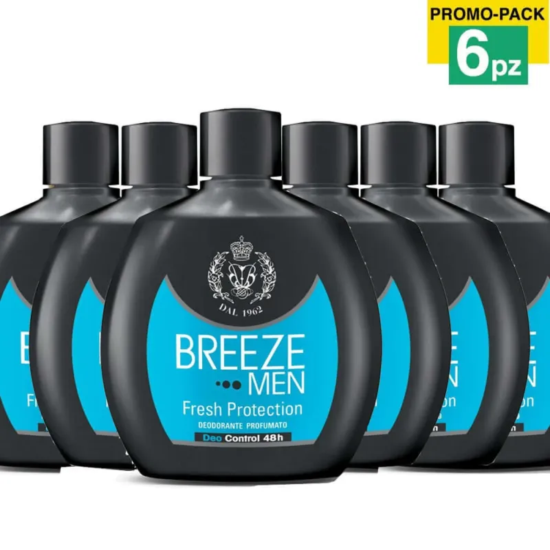6 x Breeze Deodorante Men Fresh Protection 100ml Corpo No Gas Deo Control 48H Popolare
